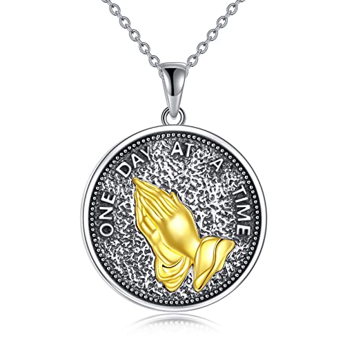 Gelassenheit Gebet Kette 925 Sterling Silber Betende Hände Münze Medaillen Anhänger Halskette Bibelvers Religion Schmuck Geschenk für Damen Männer Frauen von DAYLINLOVE