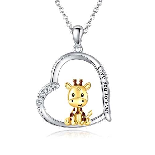 DAYLINLOVE Giraffen kette 925 Sterling Silber Giraffen Herz Hänge Halskette Giraffen Schmuck Geschenk für Weibliche Mütter Mädchen Giraffen Liebhaber von DAYLINLOVE
