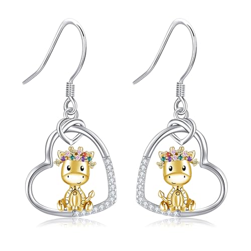 DAYLINLOVE Giraffe Ohrringe 925 Sterling Silber Herz Giraffe Hangle Drop Ohrringe für Frauen von DAYLINLOVE