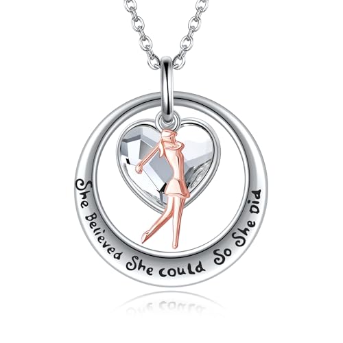 DAYLINLOVE Golf-Geschenke 925 Sterling Silber Runde Golfspieler Herz Kristall Golf Halskette Geschenke für Golfer Frauen Golf-Liebhaber von DAYLINLOVE