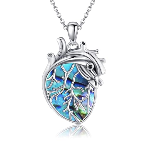 DAYLINLOVE Gothic Anatomischem Herz Kette 925er Sterlingsilber Gothic Halskette Abalone Muschel Anhänger Gothic Kette anatomischem Herz Schmuck Geschenk Damen Mädchen Frauen Mutter Gothic Liebhaber von DAYLINLOVE