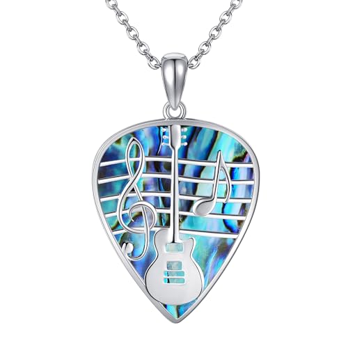 DAYLINLOVE Guitar Pick Kette 925 Sterling Silber Musik Note Abalone Shell Anhänger Halskette Musikschmuck Geschenke für Damen Frauen Mädchen Männer von DAYLINLOVE