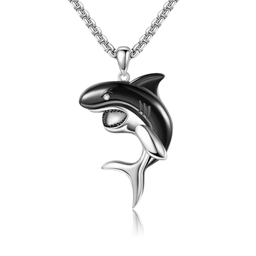 DAYLINLOVE Hai Kette Halskette 925er Sterling Silber Hai Anhänger Schwarzer Hai Schmuck Geschenke für Männer Unisex von DAYLINLOVE