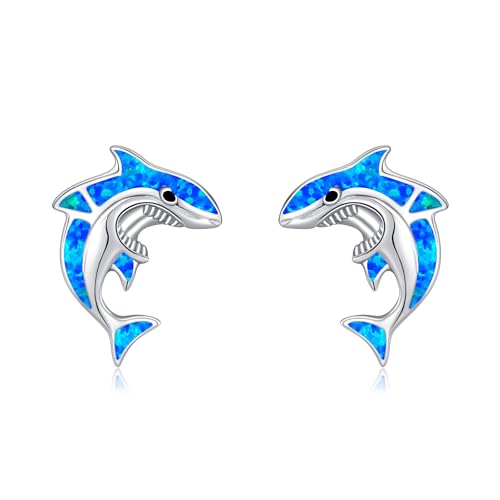 DAYLINLOVE Hai Ohrring 925 Sterling Silber Opal Hai Stud Ohrringe Ozean Strand Schmuck Geschenke für Frauen von DAYLINLOVE
