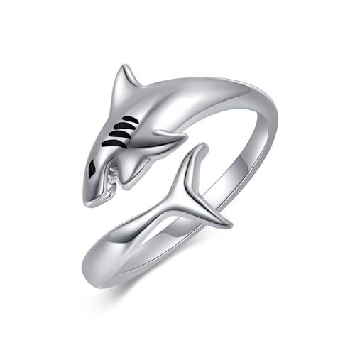 Hai Ring Sterling Silber 925 Verstellbare Öffnung Hai Ringe Hai Schmuck Ozean Geschenke für Damen Mädchen Männer Jungen Hai Liebhaber von DAYLINLOVE