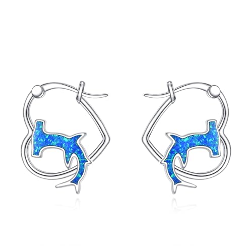 DAYLINLOVE Haifisch Ohrringe 925 Sterling Silber Blauer Opal Ozeanohrringe Niedlicher Haifisch Schmuck Geschenke für Frauen Mädchen von DAYLINLOVE