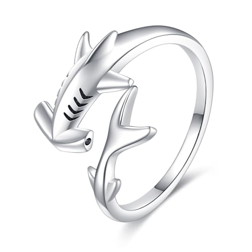 Hammerkopf Ring 925 Sterling Silber Einstellbare Offene Hammerkopf Ringe Hai Schmuck Ozean Geschenke für Frauen Männer Hammerkopf Liebhaber von DAYLINLOVE