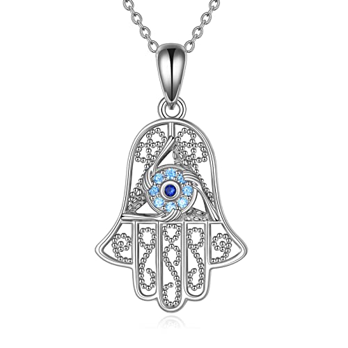 Hamsa Kette 925 Sterling Silber Böser Blick Hamsa Hand Anhänger Halskette Schutz Böse Auge Hamsa Schmuck Geschenke für Damen Mädchen Frauen von DAYLINLOVE