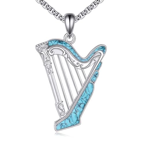 DAYLINLOVE Harfe Kette 925 Sterling Silber Harfe Musik Halskette Türkis Anhänger Schmuck Geschenke für Damen von DAYLINLOVE