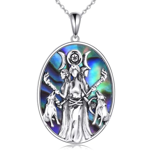 DAYLINLOVE Hecate Halskette 925 Sterling Silber Abalone Shell Oval Triple Moon Göttin Anhänger Halskette Pagan Hexe Protection Amulett Hecate Schmuck für Frauen von DAYLINLOVE