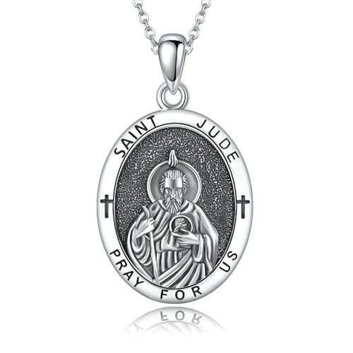 DAYLINLOVE Heiliger Judas Medaillen Kette 925 Sterling Silber Sankt Judas Anhänger Halskette Religiöser Schutz Heiliger Judas Tadeo Schmuck Christliches Amulett Geschenke für Damen Männer Frauen von DAYLINLOVE