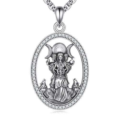 DAYLINLOVE Hekate Kette 925er Sterling Silber Dreifache Mond Göttin Anhänger Halskette Wicca Mond Hexerisch Amulette Schmuck Geschenke für Damen Mädchen von DAYLINLOVE