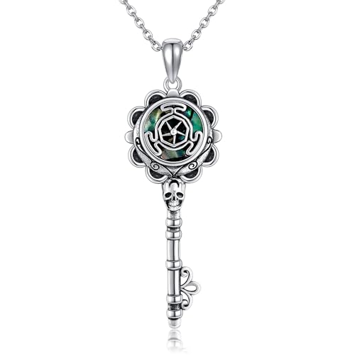 DAYLINLOVE Hekate Kette 925er Sterlingsilber Gothic Abalone Muschel Rad Der Hekate Symbol Schlüssel Anhänger Halskette Gothic Totenkopf Dreifachmond Göttin Hexen Schmuck Geschenk für Damen Mädchen von DAYLINLOVE