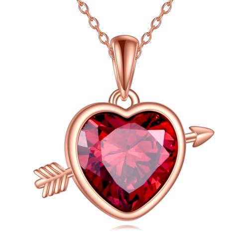 DAYLINLOVE Rot Herz Kette 925 Sterling Silber Herz Pfeil Halskette Rot Anhänger Schmuck Geschenk für Damen von DAYLINLOVE