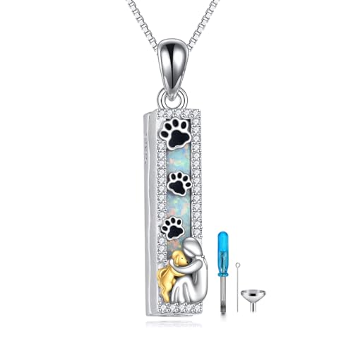 DAYLINLOVE Hund Urne Halskette für Asche Sterling Silber Bar Opal Tier Erinnerung Haustier Gedenken Anhänger Schmuck Geschenk für Frauen Männer von DAYLINLOVE