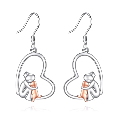 DAYLINLOVE Ich liebe Meinen Hund Ohrringe 925er Sterling Silber Hund Herzform Hängend Ohrhänge Für immer in meinem Herzen Welpe Gedenkstätte Schmuckgeschenke für Damen Frauen Mädchen Mama Oma von DAYLINLOVE