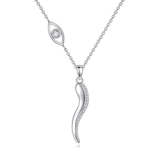 DAYLINLOVE Italienische Horn Halskette 925 Sterling Silber Cornicello Kette Anhänger Glücksschutz Amulett Schmuck Geschenk Für Frauen Mädchen Damen von DAYLINLOVE