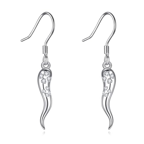 DAYLINLOVE Italienische Horn Ohrringe 925 Sterling Silber Glücksklee Italienische Horn Ohrringe Cornicello Ohrringe Talisman Schutz Amulett Italienischer Hornschmuck Geschenke für Frauen von DAYLINLOVE