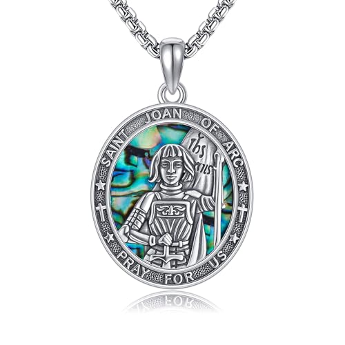 DAYLINLOVE Jeanne d'Arc Kette 925er Sterling Silber Heilige Jeanne d'Arc Abalone Muschel Anhänger Halskette Christlich Religiös Katholisch Schmuckgeschenke für Damen Frauen Männer von DAYLINLOVE