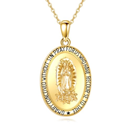 DAYLINLOVE Jungfrau Maria Halskette 925 Sterling Silber Jungfrau De Guadalupe Gold Mutter Maria Anhänger Halskette katholisches Geschenk religiöser Schmuck Geschenke für Frauen Mutter von DAYLINLOVE