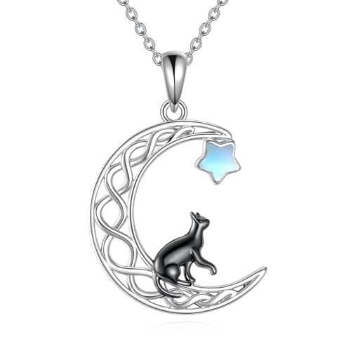 DAYLINLOVE Katze Halskette 925 Sterling Silber Mondstein Katze Mond Halskette Katze Schmuck Geschenk für Frauen Mädchen Katze Liebhaber von DAYLINLOVE