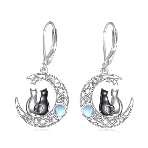 DAYLINLOVE Katze Ohrringe 925 Sterling Silber Katze Mond Ohrringe Mondstein Katze Ohrringe Katze Schmuck Geschenke für Damen Mädchen von DAYLINLOVE