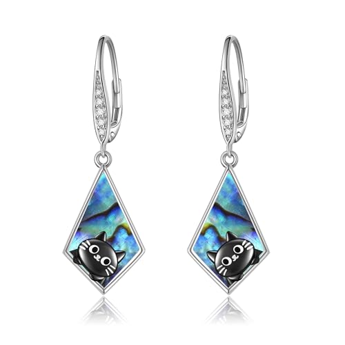 DAYLINLOVE Katze Ohrringe 925 Sterling Silber Schwarz Katze Dangle Ohrringe Katze Schmuck Für Frauen Katze Liebhaber von DAYLINLOVE