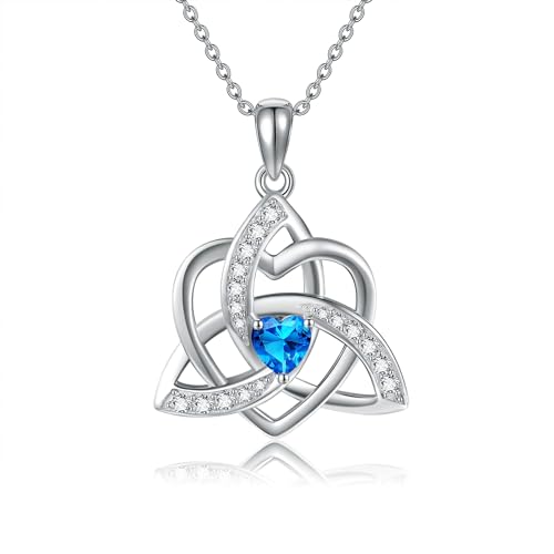 DAYLINLOVE Keltischer Knoten Triquetra Kette 925 Sterling Silber Dezember Geburtsstein Herz Keltischer Anhänger Halskette Irish Keltischer Schmuck Geburtstags Geschenke für Damen Mädchen Mutter von DAYLINLOVE