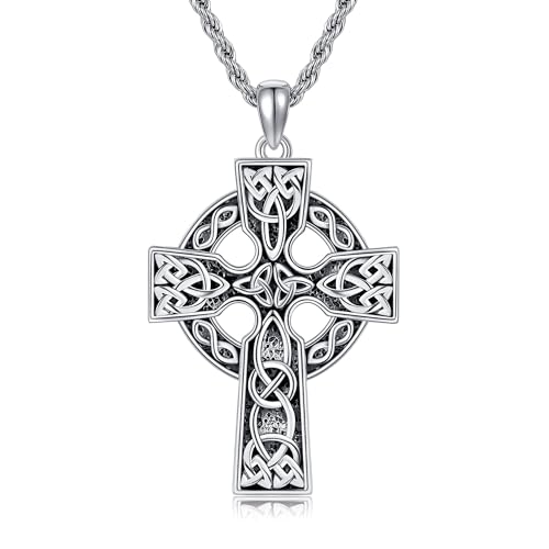 DAYLINLOVE Keltisches Kreuz Halskette für Männer 925 Sterling Silber Viking Kruzifix Anhänger Halskette Vintage Keltischer Knoten Schmuck für Männer Frau Religiöses Geschenk von DAYLINLOVE
