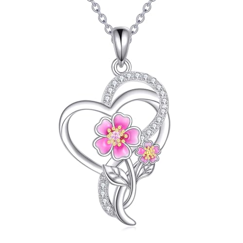 DAYLINLOVE Kirschblüten Halskette 925 Sterling Silber Blumen Schmuck Muttertagsgeschenk für Frauen Mütter Mädchen von DAYLINLOVE
