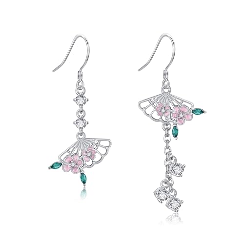 DAYLINLOVE Kirschblüten Ohrringe 925 Sterling Silber Fächerrosa Blume Hängend Ohrhänge Sakura Japanische Blume Schmuck Jahrestag Geschenk Damen Mädchen Frauen Mutter Kirschblütenliebhaber von DAYLINLOVE