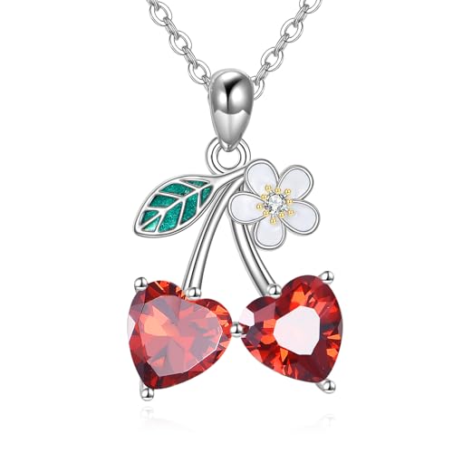 DAYLINLOVE Kirsche Geschenke 925 Sterling Silber niedliche Kirsche Anhänger Halskette Frucht Form Schmuck Geschenk für Frauen von DAYLINLOVE