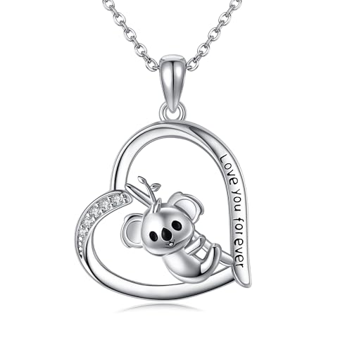 DAYLINLOVE Koala Halskette 925 Sterling Silber Koala Herz Hängende Halskette Koala Schmuck Geschenk für weibliche Mütter Mädchen Koala-Liebhaber von DAYLINLOVE