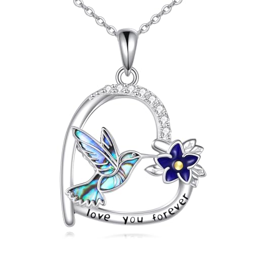 DAYLINLOVE Kolibri Halskette Bobby Shell 925 Sterling Silber Kolibri Herz Hängende Halskette Kolibri Schmuck Geschenk für weibliche Mütter Mädchen Kolibri Liebhaber von DAYLINLOVE