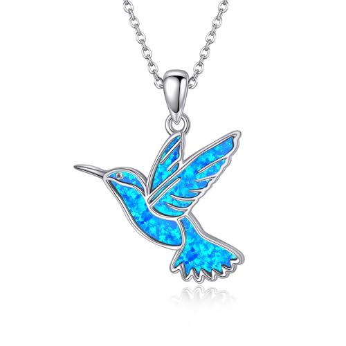 DAYLINLOVE Kolibri Kette 925 Sterling Silber Blauer Opal Kolibri Anhänger Halskette Kolibri Schmuck Geschenke für Damen Frauen Mädchen Mama Kolibris Liebhaber von DAYLINLOVE