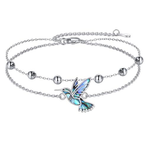 DAYLINLOVE Kolibri Fußkette 925 Sterling Silber Einstellbare Abalone Muschel Kolibri Fußkettchen Double Layered Chain Beach Anklets Sommer Schmuck Geschenke für Frauen Teenager Mädchen von DAYLINLOVE
