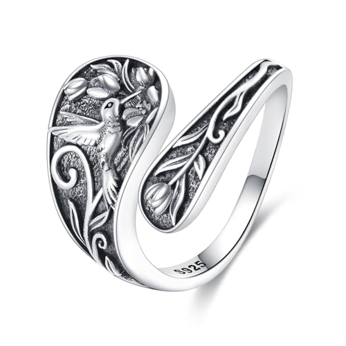 DAYLINLOVE Kolibri Löffelring 925 Sterling Silber Verstellbarer Kolibri Daumenring Kolibri Schmuck Geschenk für Frauen Mütter Mädchen von DAYLINLOVE