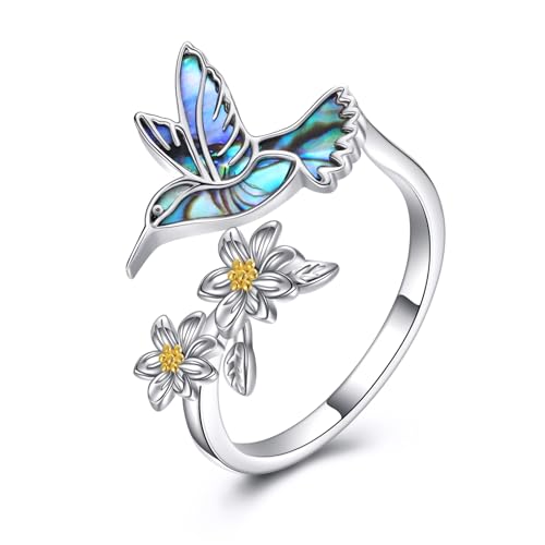DAYLINLOVE Kolibri Ringe 925 Sterling Silber Abalone Muschel Vogel Kolibri Blumen Ringe Kolibri Schmuck Geschenk für Frauen Mädchen Kolibri Liebhaber von DAYLINLOVE