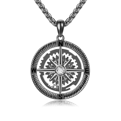 DAYLINLOVE Kompass Halskette 925 Sterling Silber Kompass Anhänger Halskette Abschluss Schmuck Geschenke für Männer Vater Bruder von DAYLINLOVE