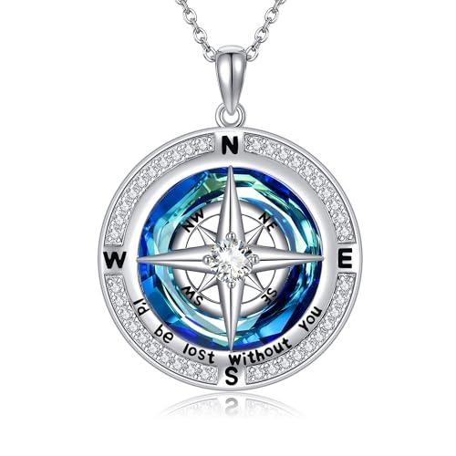DAYLINLOVE Kompass Halskette für Frauen 925 Sterling Silber I'd be Lost without You Kompass Halskette Kristall Kompass Schmuck Geschenke für Frauen Jahrestag Geburtstag Graduierung Geschenke von DAYLINLOVE