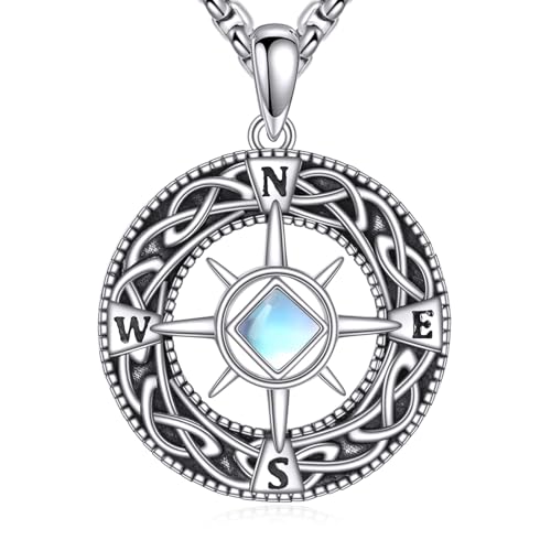 DAYLINLOVE Kompass Halskette für Frauen 925 Sterling Silber Mondstein Kompass Schmuck für Frauen Männer Jubiläum Geburtstag Graduierung Geschenke von DAYLINLOVE