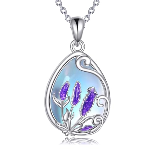DAYLINLOVE Lavendel Halskette 925 Sterling Silber Mondstein Filigran Halskette Lavendel Mondstein Schmuck Geschenke für Frauen Mütter Freunde von DAYLINLOVE
