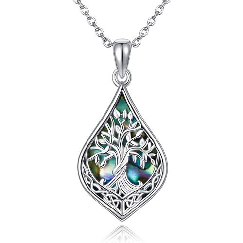 DAYLINLOVE Lebensbaum Kette 925er Sterling Silber Keltische Note Abalone Muschel Anhänger Halskette Baum des Lebens Natur Schmuckgeschenke für Damen Frauen Mama Oma von DAYLINLOVE