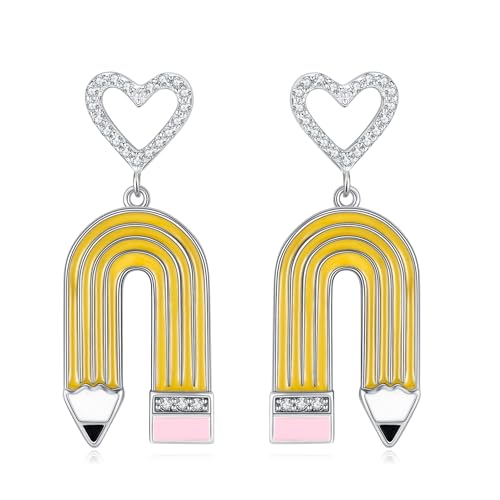 DAYLINLOVE Lehrer Ohrringe 925 Sterling Silber Nette Bleistift Ohrringe Zurück zu Schule Lehrer Wertschätzung Tag Geschenke für Frauen Lehrer Schüler von DAYLINLOVE
