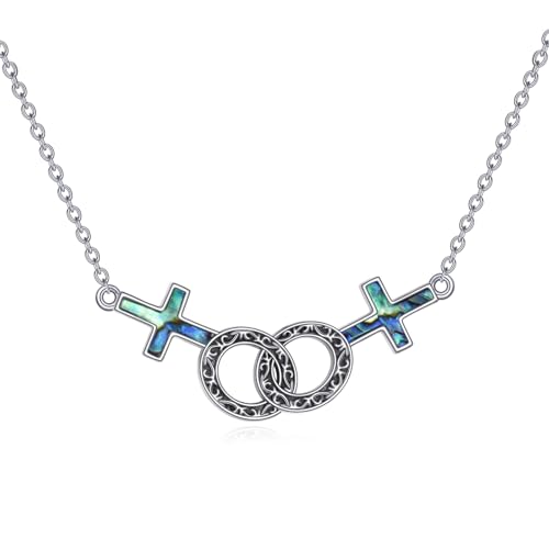DAYLINLOVE Lesbische Pride Kette 925er Sterling Silber Filigrane Abalone Muschel Anhänger Halskette LGBT Stolz Schmuckgeschenke für Damen Frauen Mädchen von DAYLINLOVE