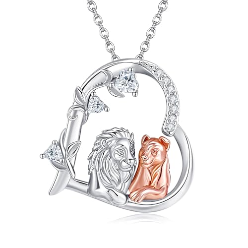 DAYLINLOVE Löwe Halskette S925 Sterling Silber Löwe und Löwin Anhänger Halskette Tiere Schmuck Geschenke für Frauen Mom Frau von DAYLINLOVE