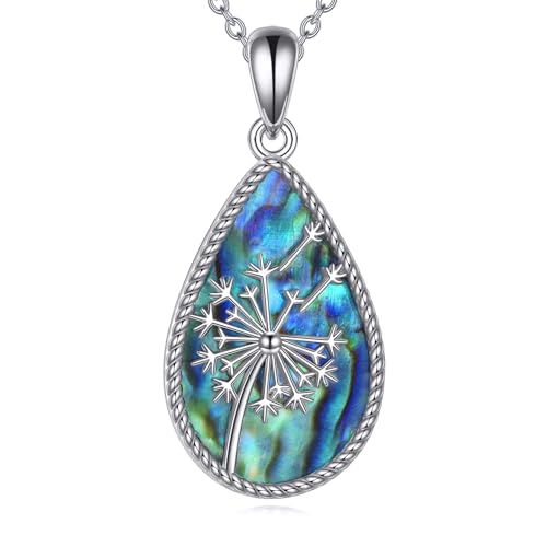 DAYLINLOVE Löwenzahn Halskette 925 Sterling Silber Abalone Anhänger Halskette Löwenzahn Schmuck Geschenk für Frauen Mutter von DAYLINLOVE