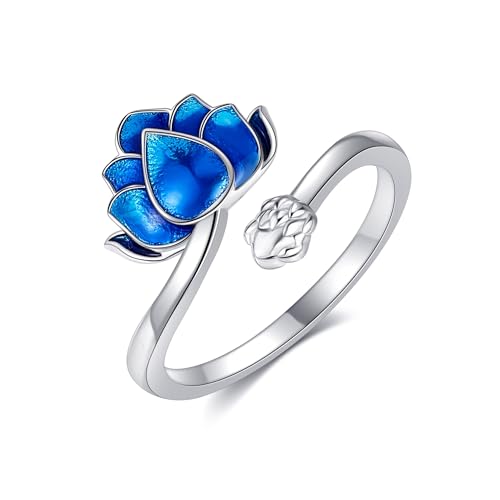 DAYLINLOVE Lotus Blumen Ring 925 Sterling Silber Blaue Lotus Blumen Ring Schmuck Geschenk für Frauen DAYLINLOVE Lotus Blumen Ring 925 Sterling Silber Blaue Lotus Blumen Ring Schmuck Geschenk für Frauen von DAYLINLOVE