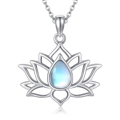 DAYLINLOVE Lotus Halsketten 925 Sterling Silber Lotus Blume Kette Mondstein Lotus Schmuck Geschenke für Frauen von DAYLINLOVE