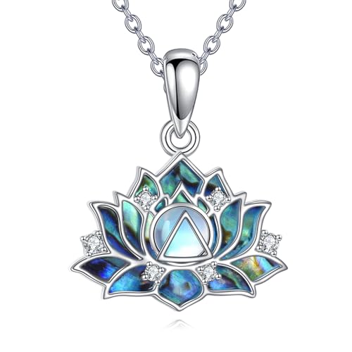 DAYLINLOVE Lotus Mondstein Halskette S925 Sterling Silber AA Sober Geschenke Anonyme Alkoholiker Halskette AA Schmuck für Frauen Freunde von DAYLINLOVE